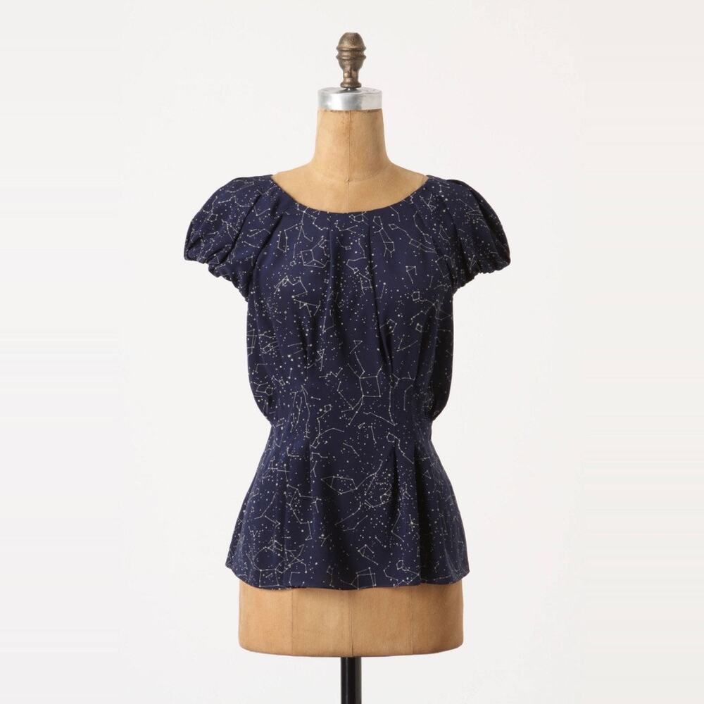 Anthropologie Maeve Trace The Stars Blouse Navy Silk size 6